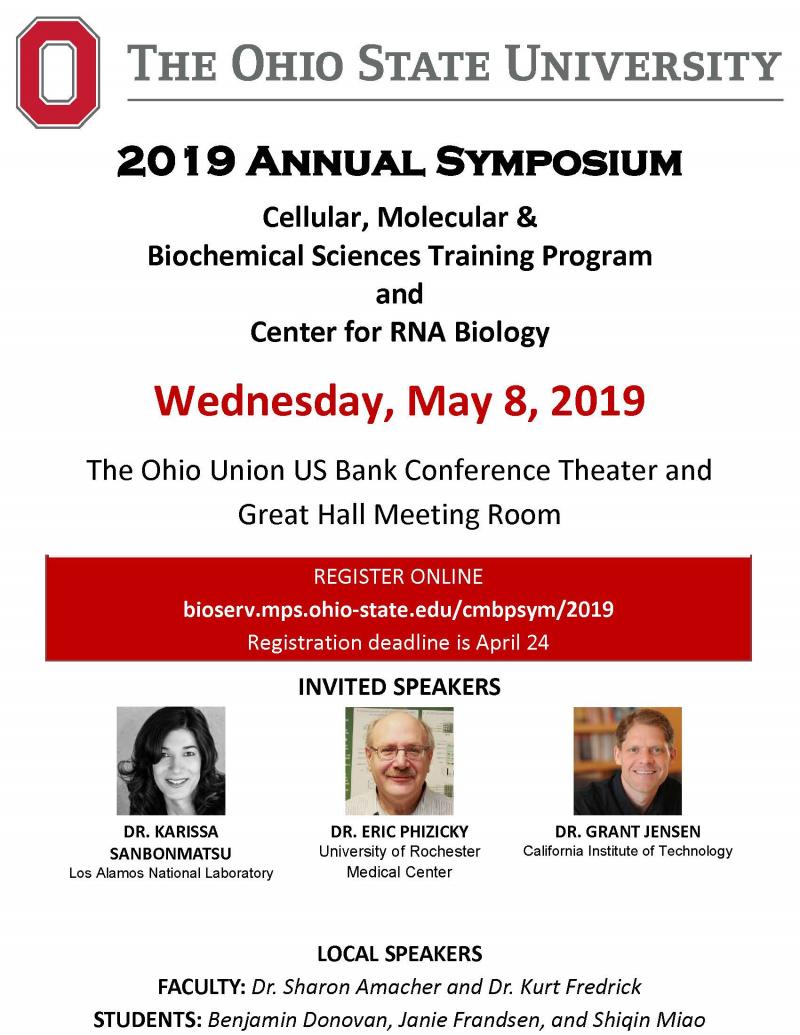 Flyer advertising the CMBP and Center for RNA Biology Symposium on May 8th