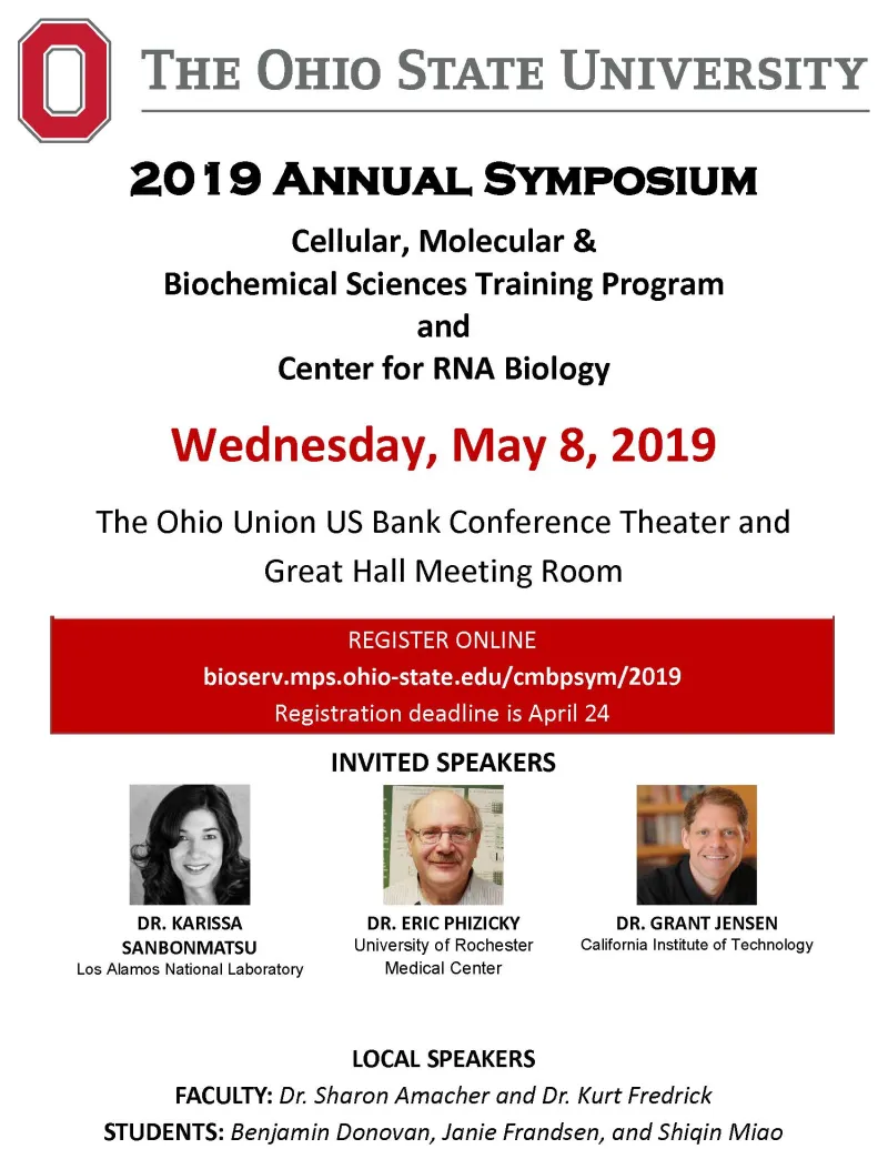 Flyer advertising the CMBP and Center for RNA Biology Symposium on May 8th