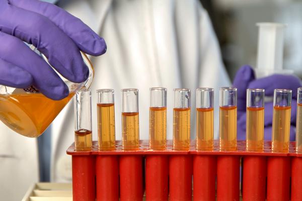 Liquid being poured into test tubes