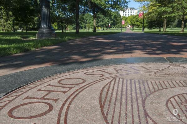 CMBP Monthly Meeting Ohio State emblem on Oval walkway
