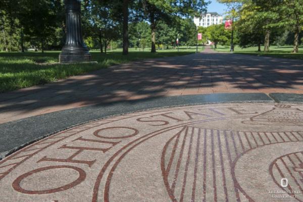 Ohio State emblem on Oval walkway